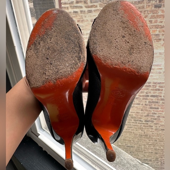 🌺VERSACE👠 Black Leather Open Toe Heels size 36 1/2 - Picture 11 of 12